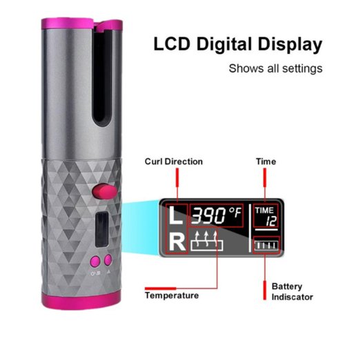 Wave Curls LCD Display Cordless Rotating Hair Curler